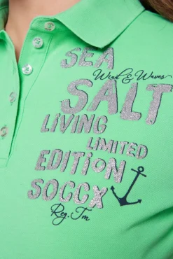 Damen CAMP DAVID & SOCCX Poloshirt aus Pikee mit Glitter Print regatta green