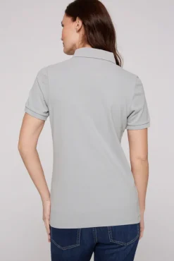 Damen CAMP DAVID & SOCCX Poloshirt aus Pikee mit Glitter Print cozy blue