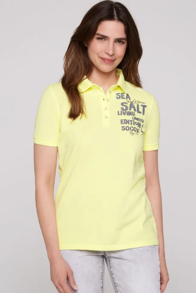 Damen CAMP DAVID & SOCCX Poloshirt aus Pikee mit Glitter Print