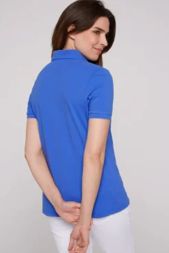 Damen CAMP DAVID & SOCCX Poloshirt aus Pikee mit Glitter Print deep sky