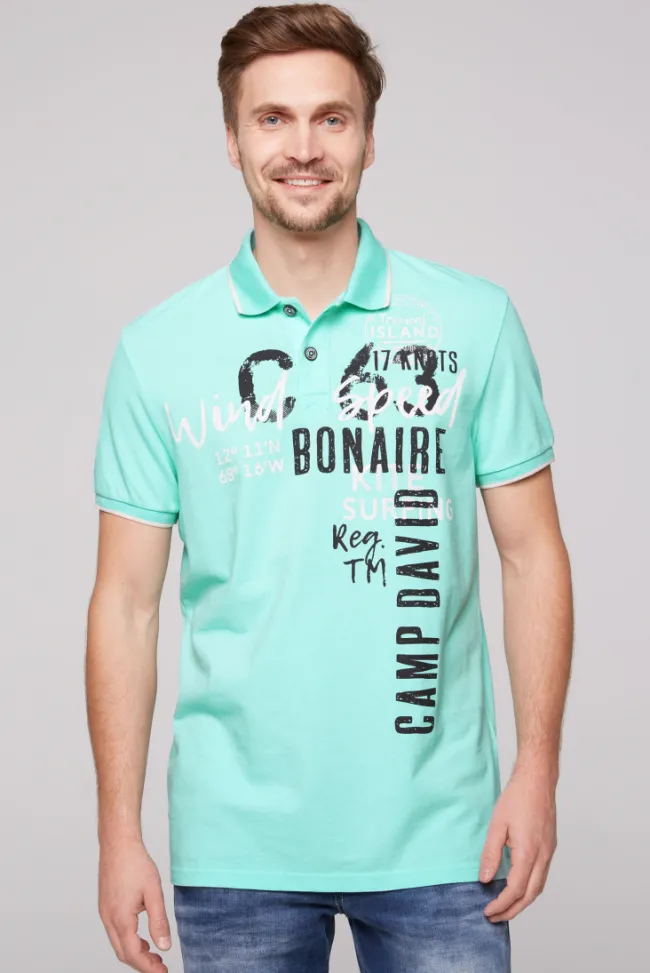 Herren CAMP DAVID & SOCCX Poloshirt aus Pikee mit Print Artwork aqua green | S