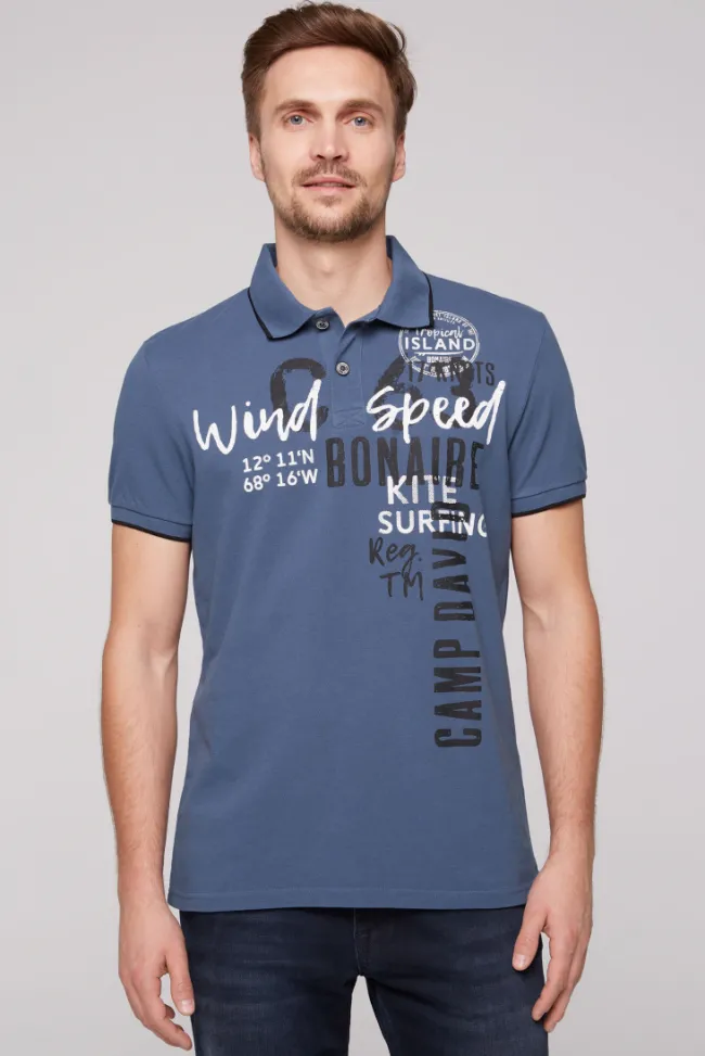 Herren CAMP DAVID & SOCCX Poloshirt aus Pikee mit Print Artwork blue haze