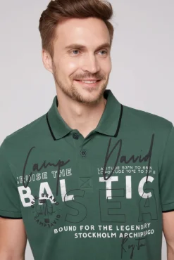 Herren CAMP DAVID & SOCCX Poloshirt aus Pikee mit Rubber Print dark green