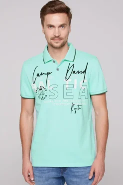 Herren CAMP DAVID & SOCCX Poloshirt aus Pikee mit Rubber Print flash aqua | M
