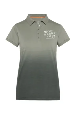 Damen CAMP DAVID & SOCCX Poloshirt Dip Dye mit Rücken-Artwork sage green