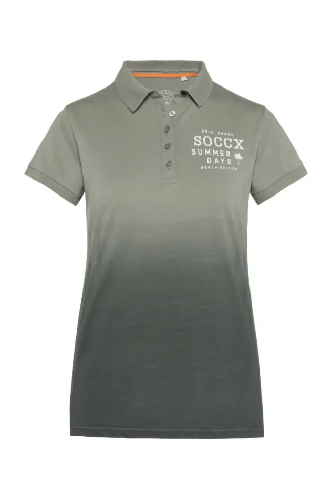 Damen CAMP DAVID & SOCCX Poloshirt Dip Dye mit Rücken-Artwork sage green