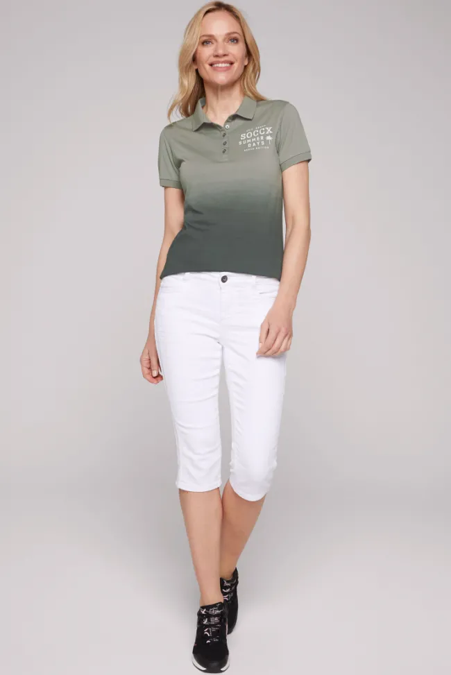 Damen CAMP DAVID & SOCCX Poloshirt Dip Dye mit Rücken-Artwork sage green
