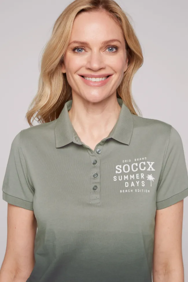 Damen CAMP DAVID & SOCCX Poloshirt Dip Dye mit Rücken-Artwork sage green