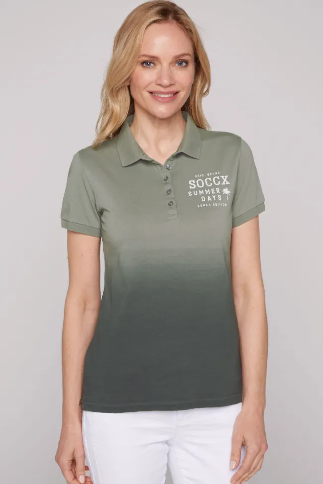 Damen CAMP DAVID & SOCCX Poloshirt Dip Dye mit Rücken-Artwork sage green