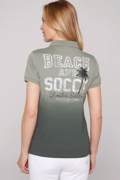 Damen CAMP DAVID & SOCCX Poloshirt Dip Dye mit Rücken-Artwork sage green