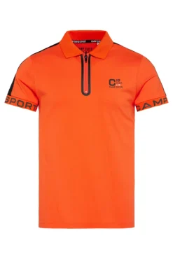 Herren CAMP DAVID & SOCCX Poloshirt mit Zipper und kontrastvollen Prints signal orange