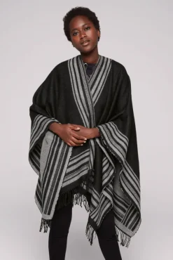 Damen CAMP DAVID & SOCCX Poncho mit Streifen-Design und Fransen black / grey