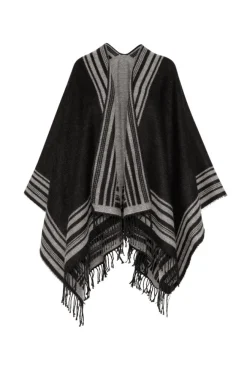 Damen CAMP DAVID & SOCCX Poncho mit Streifen-Design und Fransen black / grey