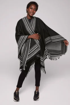 Damen CAMP DAVID & SOCCX Poncho mit Streifen-Design und Fransen black / grey