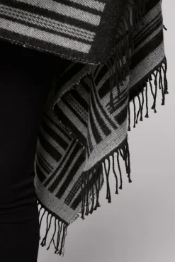Damen CAMP DAVID & SOCCX Poncho mit Streifen-Design und Fransen black / grey