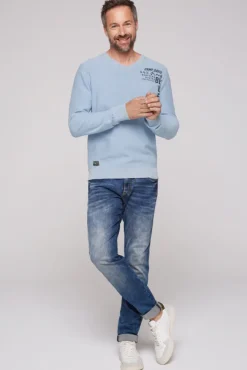 Herren CAMP DAVID & SOCCX Pullover Linksstrick mit Used Look summer blue