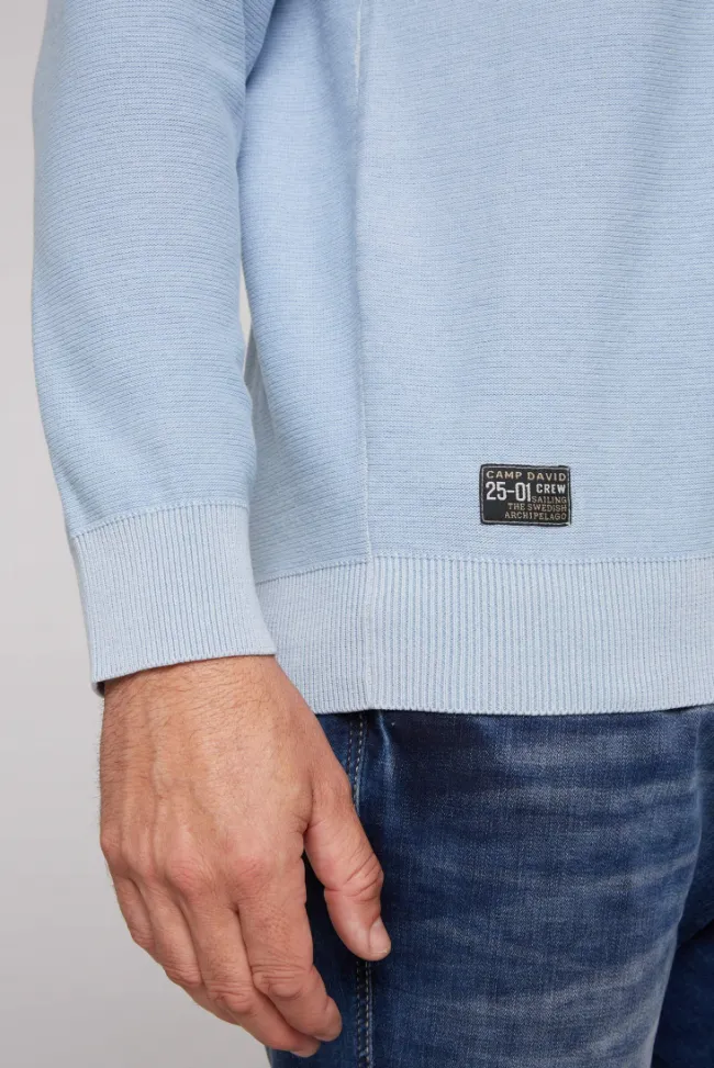 Herren CAMP DAVID & SOCCX Pullover Linksstrick mit Used Look summer blue