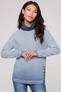 Damen CAMP DAVID & SOCCX Pullover mit Rollkragen und Intarsia-Logo smoky sky