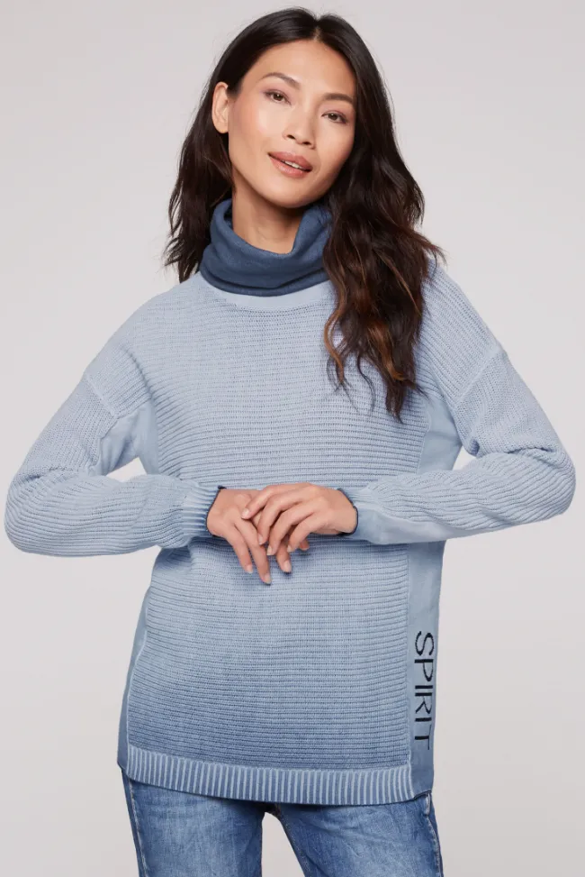 Damen CAMP DAVID & SOCCX Pullover mit Rollkragen und Intarsia-Logo smoky sky