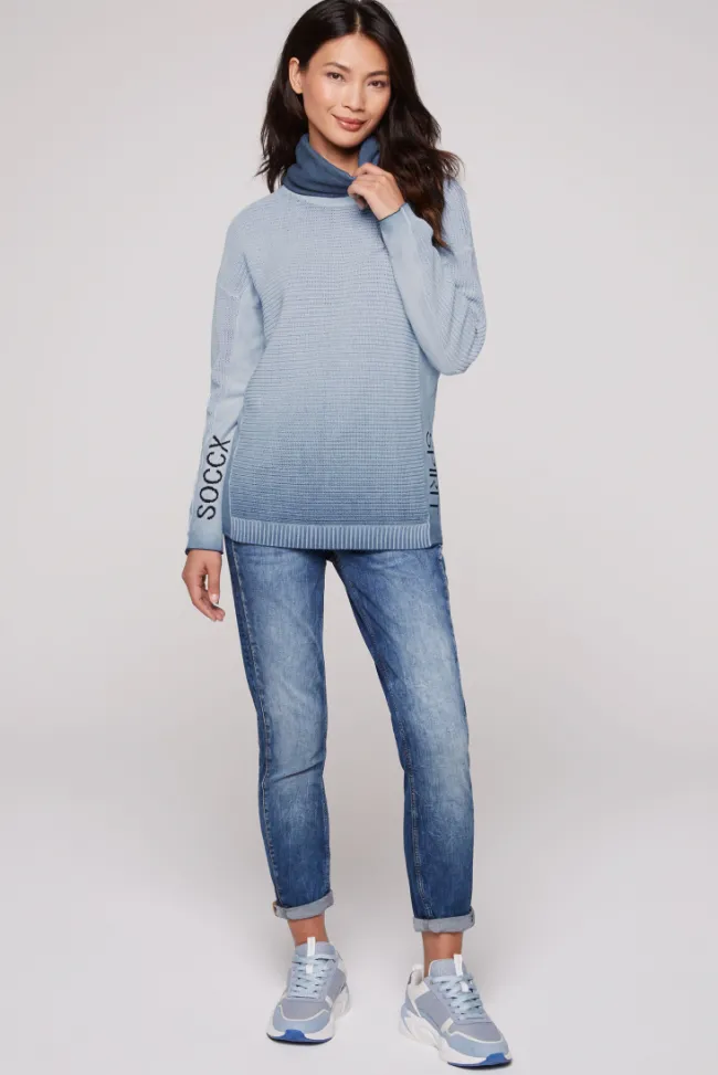 Damen CAMP DAVID & SOCCX Pullover mit Rollkragen und Intarsia-Logo smoky sky
