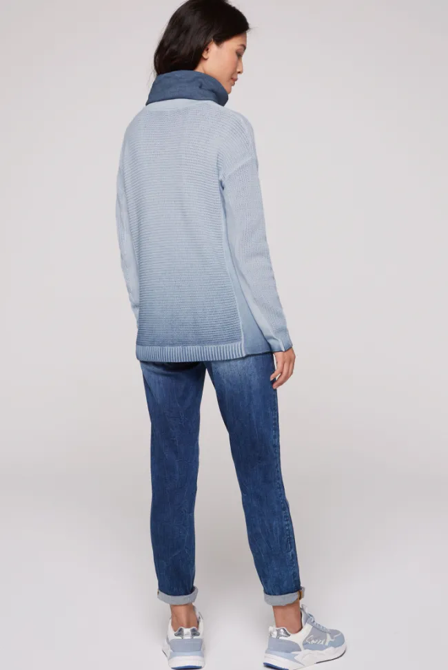 Damen CAMP DAVID & SOCCX Pullover mit Rollkragen und Intarsia-Logo smoky sky