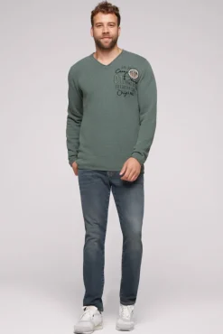 Herren CAMP DAVID & SOCCX Pullover mit V-Ausschnitt und Artworks deep forest