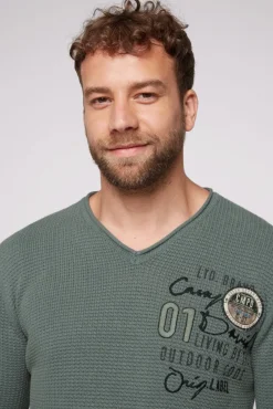 Herren CAMP DAVID & SOCCX Pullover mit V-Ausschnitt und Artworks deep forest