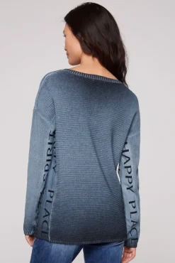 Damen CAMP DAVID & SOCCX Pullover Oil Dyed mit Intarsia-Logo blue navy