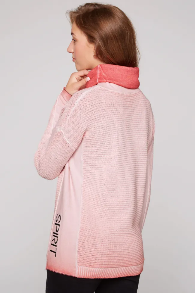 Damen CAMP DAVID & SOCCX Pullover Oil Dyed mit Rollkragen und Intarsia-Logo pure coral