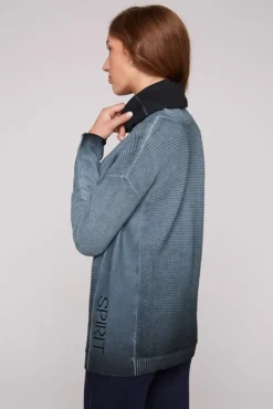 Damen CAMP DAVID & SOCCX Pullover Oil Dyed mit Rollkragen und Intarsia-Logo blue navy