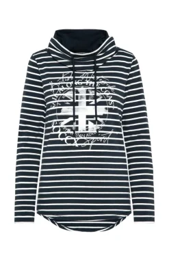 Damen CAMP DAVID & SOCCX Ringelshirt mit hohem Kragen und Rubber-Artwork blue navy