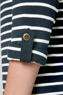 Damen CAMP DAVID & SOCCX Ringelshirt mit hohem Kragen und Rubber-Artwork blue navy