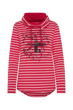 Damen CAMP DAVID & SOCCX Ringelshirt mit hohem Kragen und Rubber-Artwork clear red