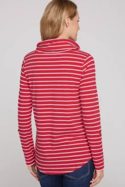 Damen CAMP DAVID & SOCCX Ringelshirt mit hohem Kragen und Rubber-Artwork clear red