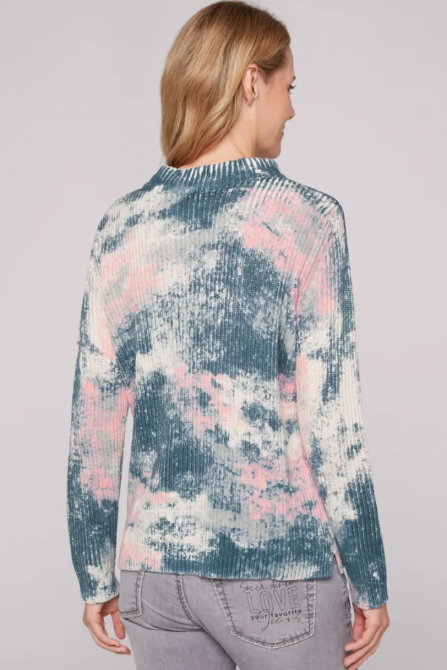 Damen CAMP DAVID & SOCCX Rippstrickpullover mit All Over Print cold grey