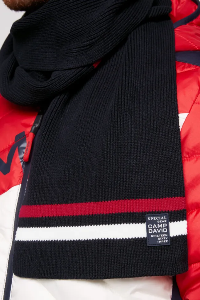 Herren CAMP DAVID & SOCCX Rippstrickschal mit Streifen-Details blue navy