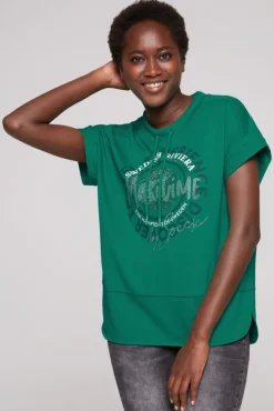 Damen CAMP DAVID & SOCCX Ärmelloses Shirt mit Artwork aus Schmucksteinen bottle green