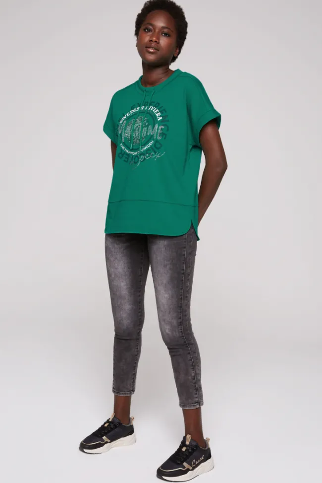 Damen CAMP DAVID & SOCCX Ärmelloses Shirt mit Artwork aus Schmucksteinen bottle green