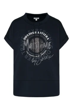 Damen CAMP DAVID & SOCCX Ärmelloses Shirt mit Artwork aus Schmucksteinen blue navy