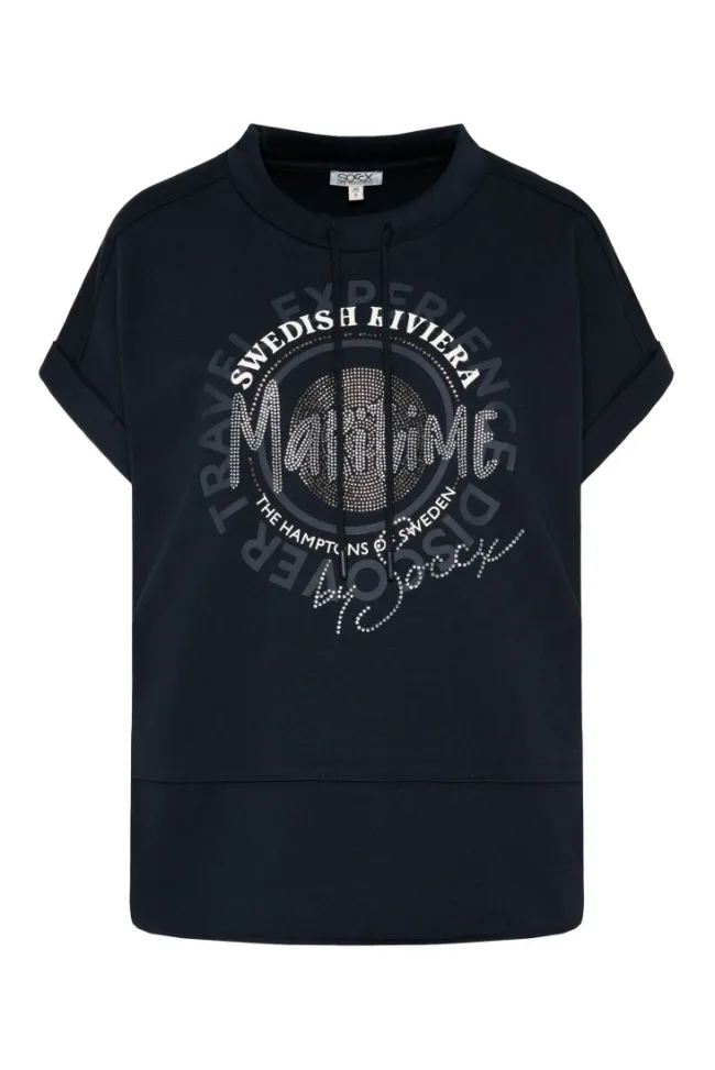 Damen CAMP DAVID & SOCCX Ärmelloses Shirt mit Artwork aus Schmucksteinen blue navy