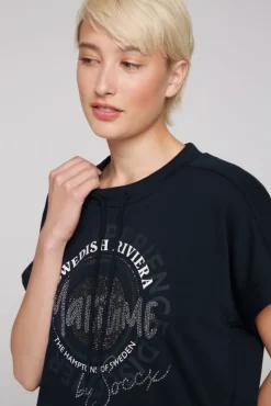 Damen CAMP DAVID & SOCCX Ärmelloses Shirt mit Artwork aus Schmucksteinen blue navy