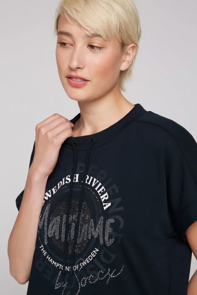 Damen CAMP DAVID & SOCCX Ärmelloses Shirt mit Artwork aus Schmucksteinen blue navy