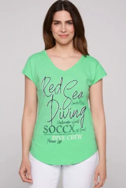Damen CAMP DAVID & SOCCX Ärmelloses Shirt mit V-Ausschnitt und Artwork regatta green