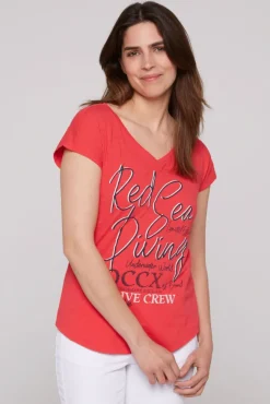 Damen CAMP DAVID & SOCCX Ärmelloses Shirt mit V-Ausschnitt und Artwork skipper red | M