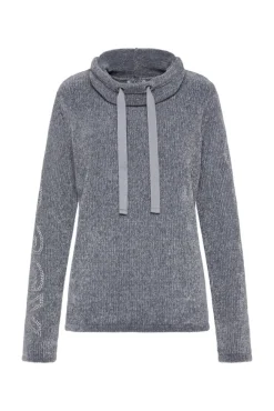 Damen CAMP DAVID & SOCCX Rollkragenpullover in Chenillestrick mit Logo Prints cold grey