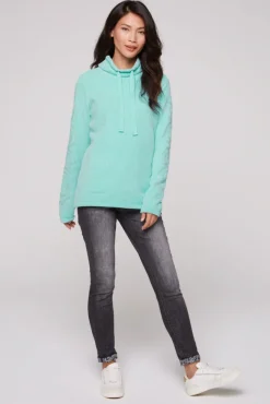 Damen CAMP DAVID & SOCCX Rollkragenpullover in Chenillestrick mit Logo Prints new aqua