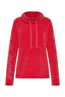 Damen CAMP DAVID & SOCCX Rollkragenpullover in Chenillestrick mit Logo Prints clear red