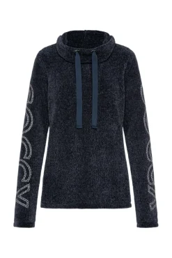 Damen CAMP DAVID & SOCCX Rollkragenpullover in Chenillestrick mit Logo Prints blue navy
