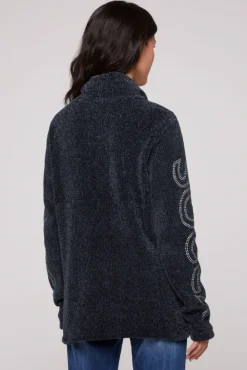 Damen CAMP DAVID & SOCCX Rollkragenpullover in Chenillestrick mit Logo Prints blue navy