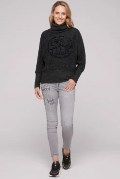 Damen CAMP DAVID & SOCCX Rollkragenpullover mit Fledermausärmeln black melange